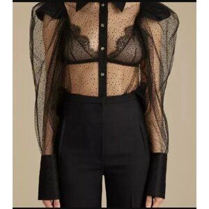 KHAITE The Bell Sheer Speckled Tulle Top Blouse Black Sparkle Size Small